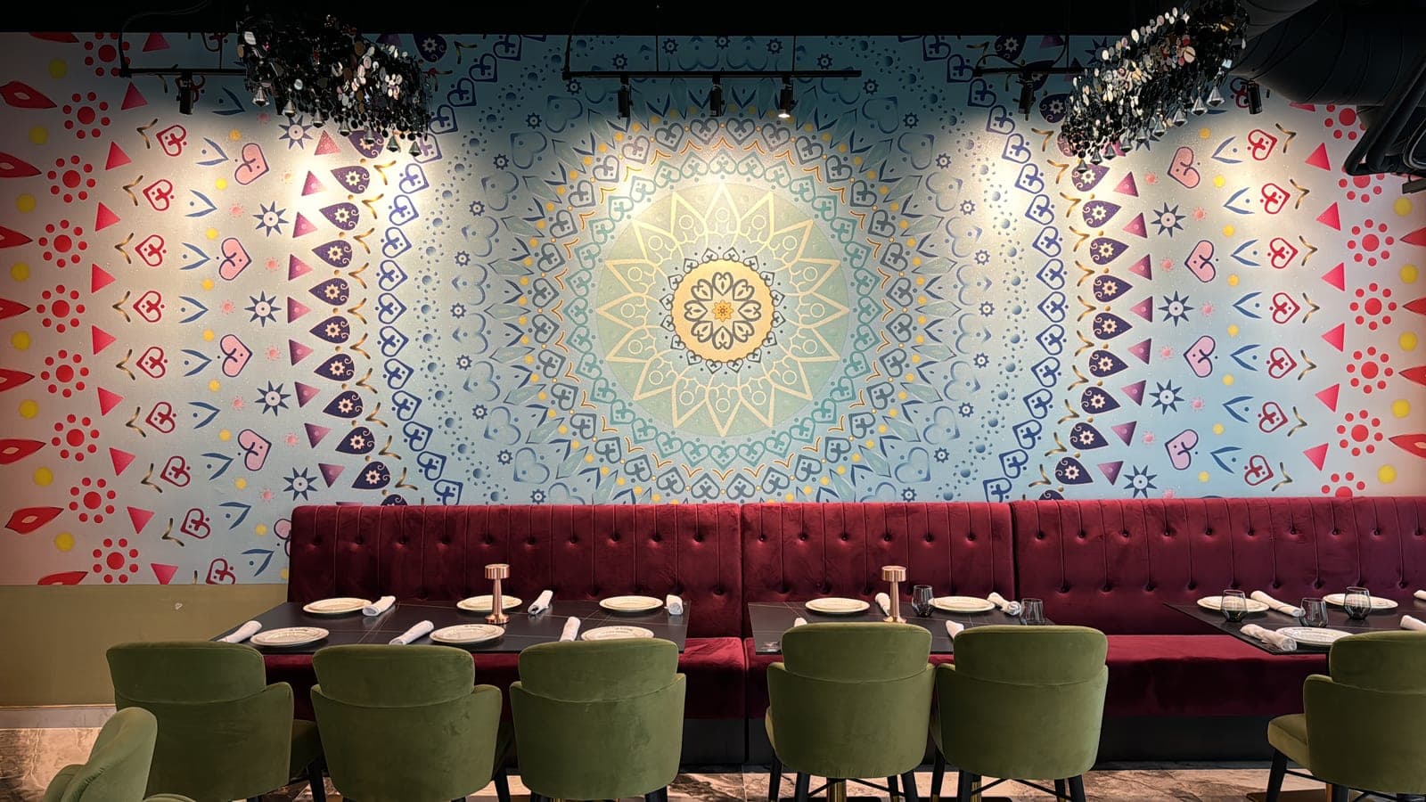 Mandala artwork in the DesINorth Milton dining room, Milton, Ontario, Canada