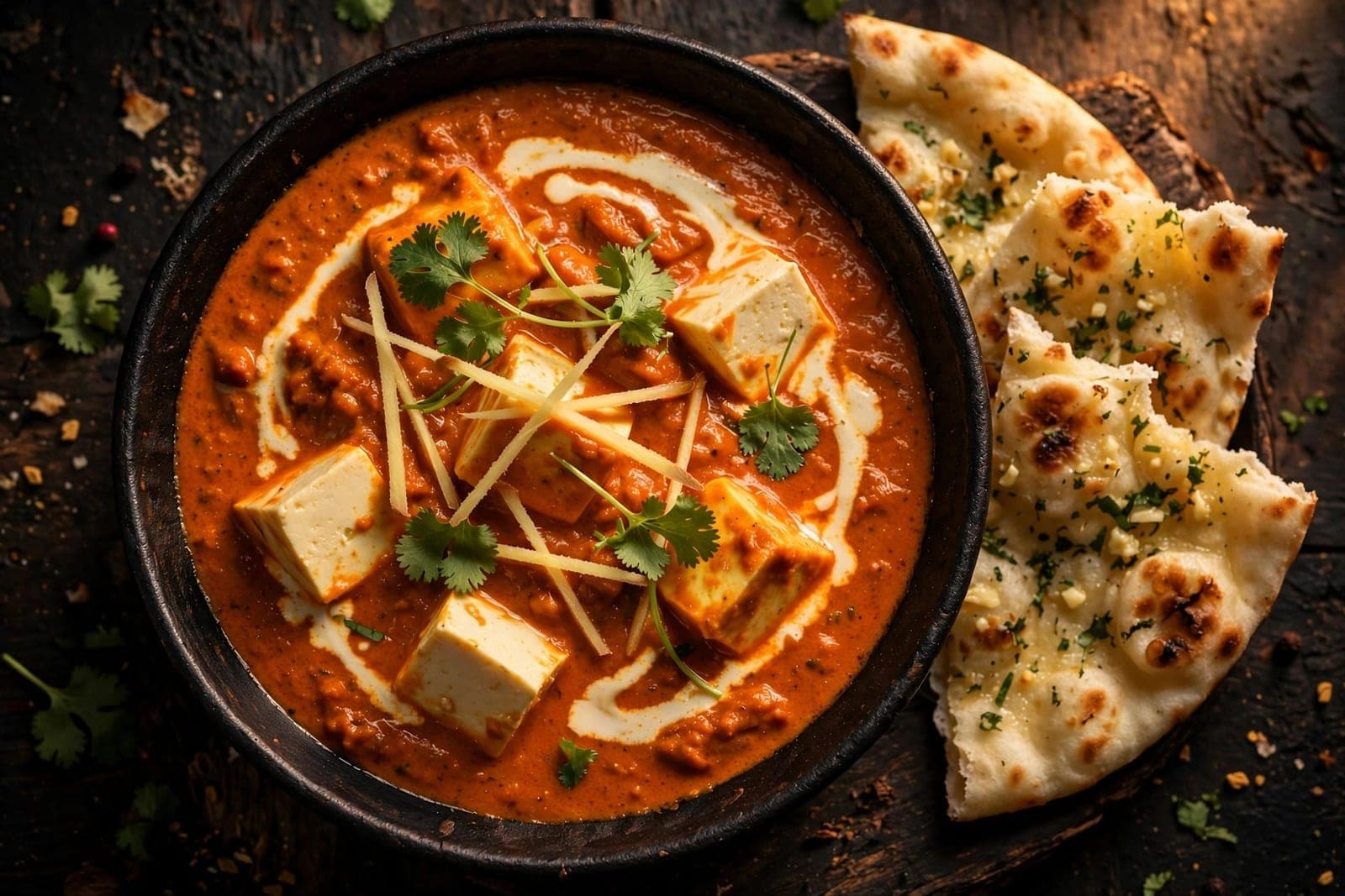 Paneer with garlic naan at DesINorth Milton — Indian restaurant in Milton, Ontario